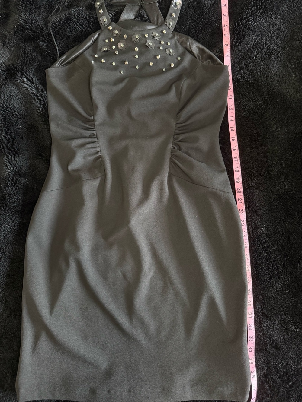 Adrianna Papell Black Jeweled Halter Mini Dress